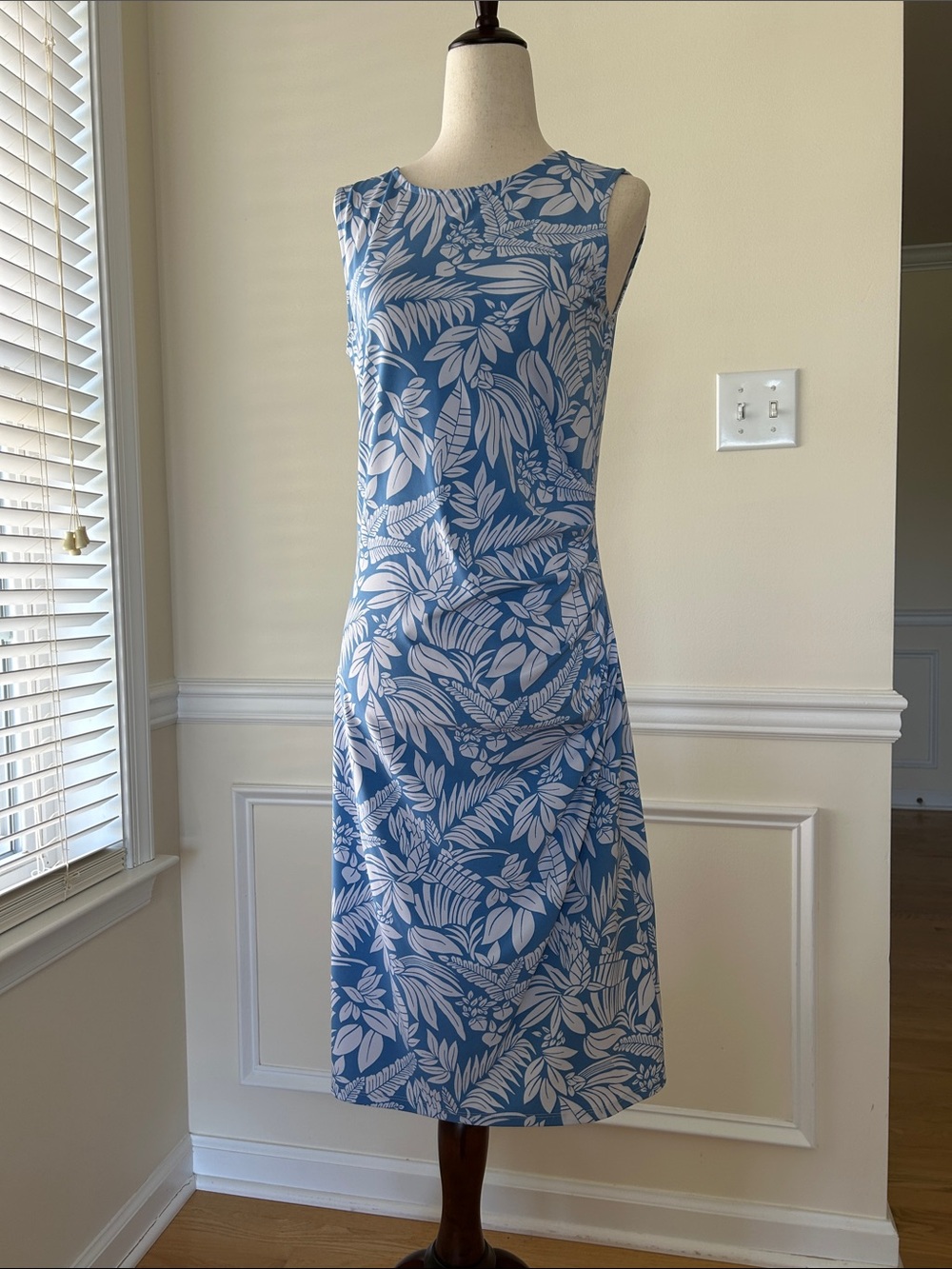 Brooks Brothers Blue and White Sleeveless Midi Dress